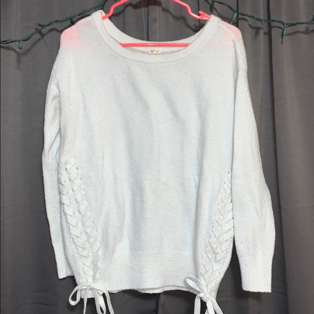 White lace up detail sweater